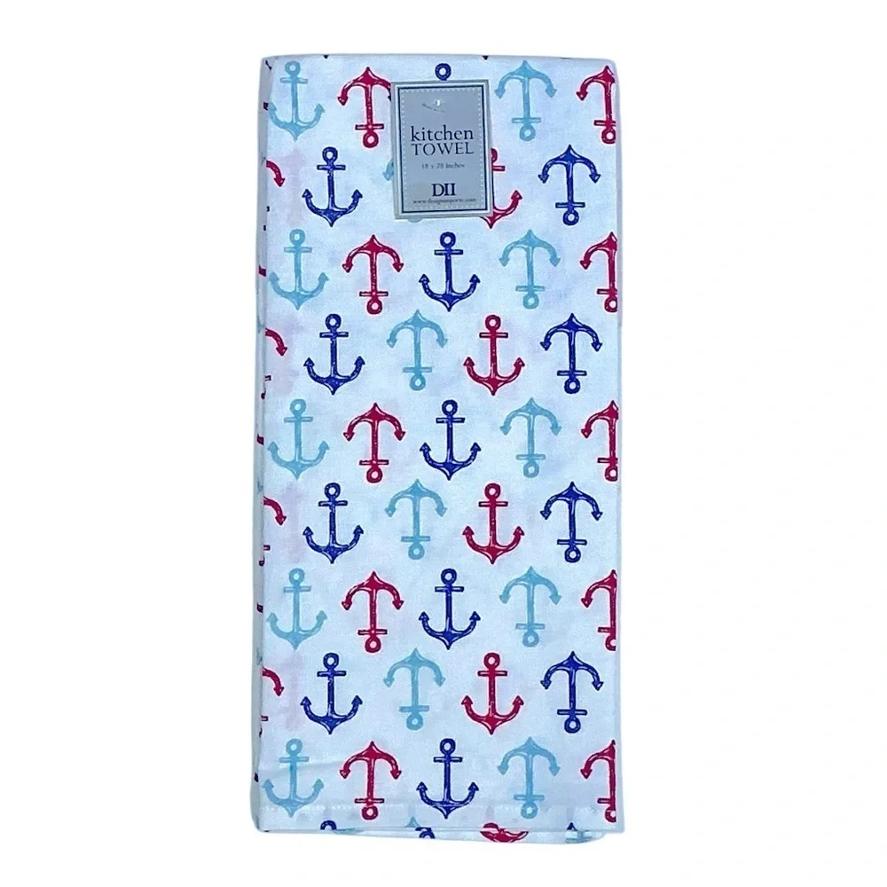 Sail Away Kitchen Towel Embellished Set Coastal Nautical Cotton Set 18 x 28 in